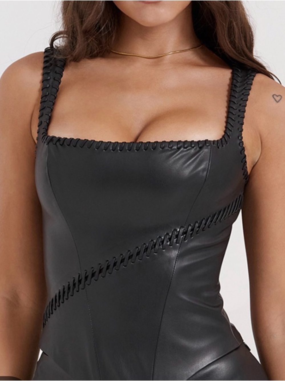 Black Faux Leather Corset Tank Top